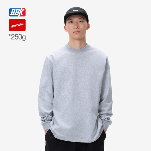 250g纯色打底 纯棉长袖 bboy宽松 街舞嘻哈 小圆领T恤 滑板HIPHOP - 图0