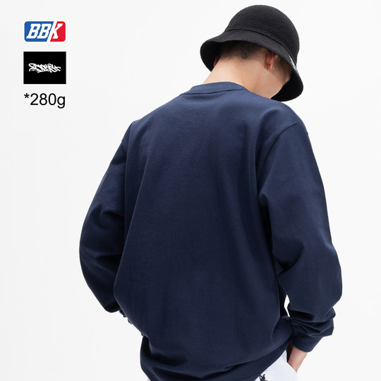 BBK 280g 宽松纯色 滑板 重磅小领口t恤 街舞 圆领打底净色长袖