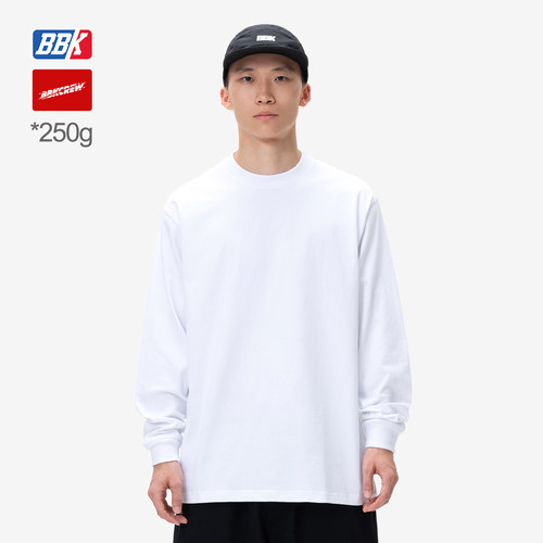 250g纯色打底 纯棉长袖 bboy宽松 街舞嘻哈 小圆领T恤 滑板HIPHOP - 图1