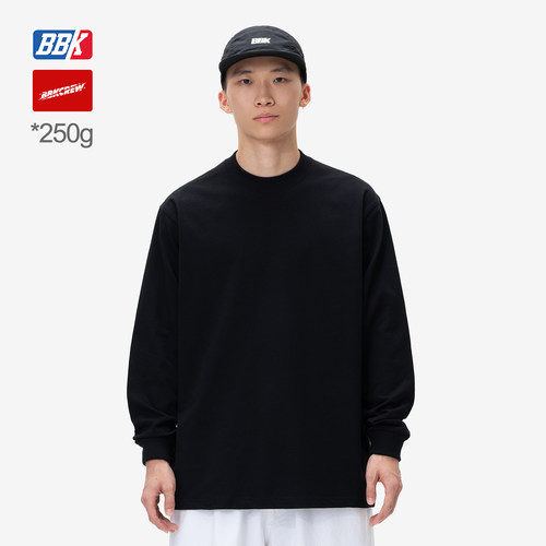250g纯色打底 纯棉长袖 bboy宽松 街舞嘻哈 小圆领T恤 滑板HIPHOP - 图2
