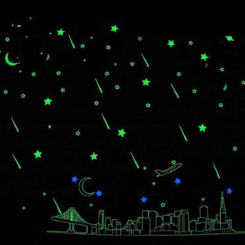 立体夜光贴星星月亮儿童房寝室宿舍卧室家居天花板荧光墙贴纸装饰 - 图1
