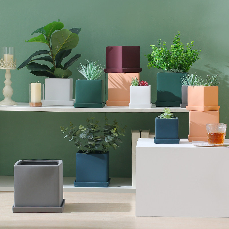 2025新款客厅莫兰迪色大号家用盆景创意网红陶瓷方形花盆北欧简约,淘宝优惠券,粉丝福利购,淘宝优惠卷