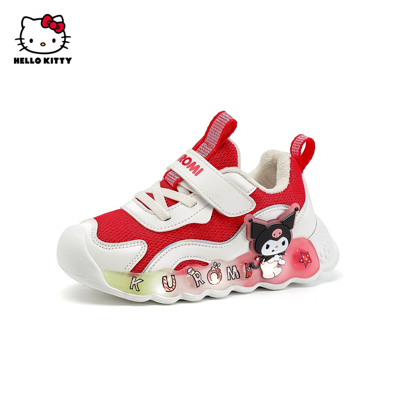 HelloKitty女童学步鞋冬季加绒二棉鞋2024新年款库洛米亮灯运动鞋