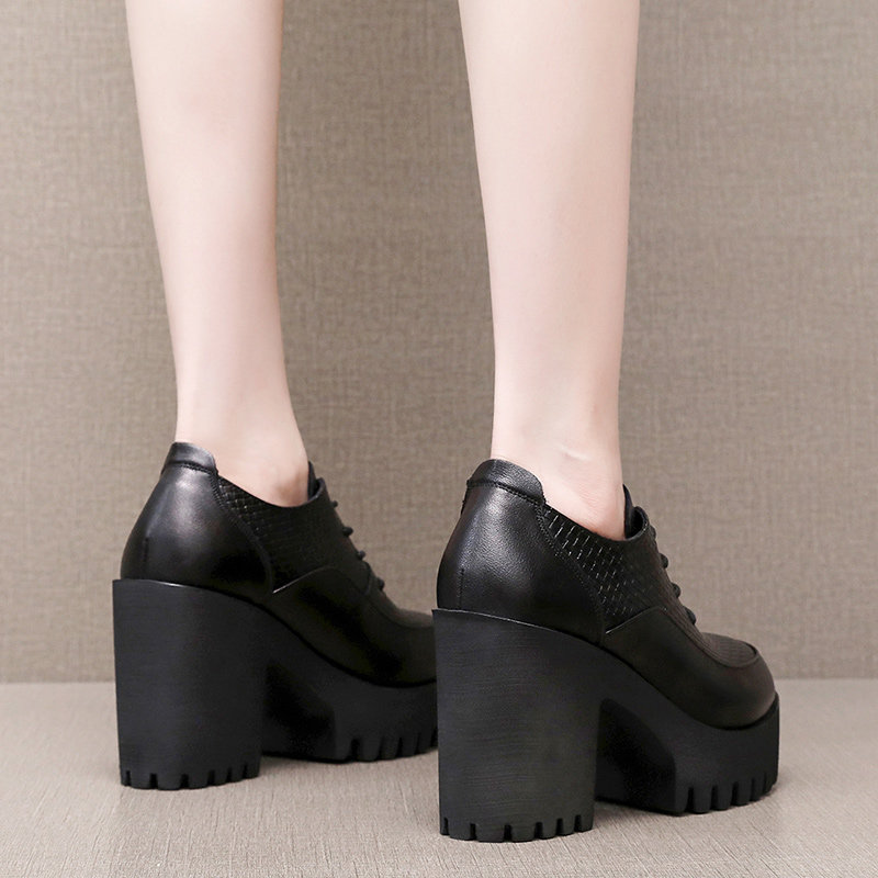 圆头超高跟鞋粗跟厚底防水台女鞋冬季加绒皮鞋深口系带单鞋四季鞋,淘宝优惠券,粉丝福利购,淘宝优惠卷