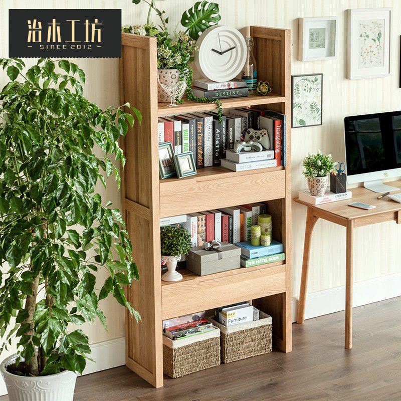 治木工坊纯实木书架橡木书柜家用简约置物架日式家具现货_虎窝淘