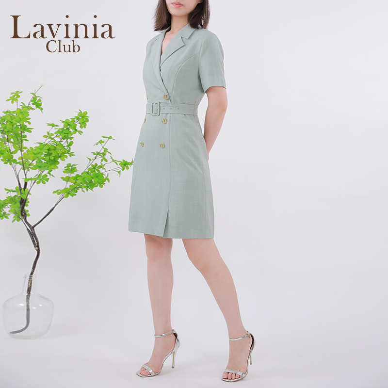 Lavinia 浅绿色衬衫连衣裙春夏新款雪纺西装群女设计感收腰Q13L50 - 图0