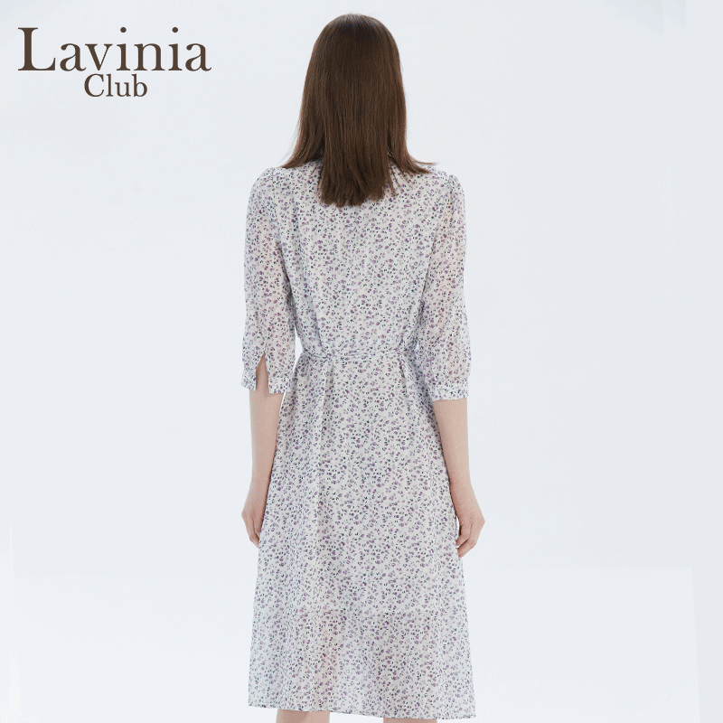 Lavinia Club拉维妮娅官方夏季新品碎花高腰中长款法式连衣裙女装 - 图3