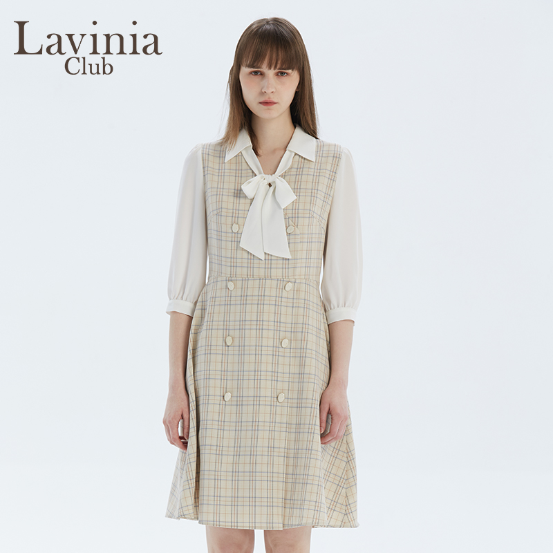 Lavinia Club拉维妮娅新品假两件双排扣甜美连衣裙格子Q13L112S - 图0