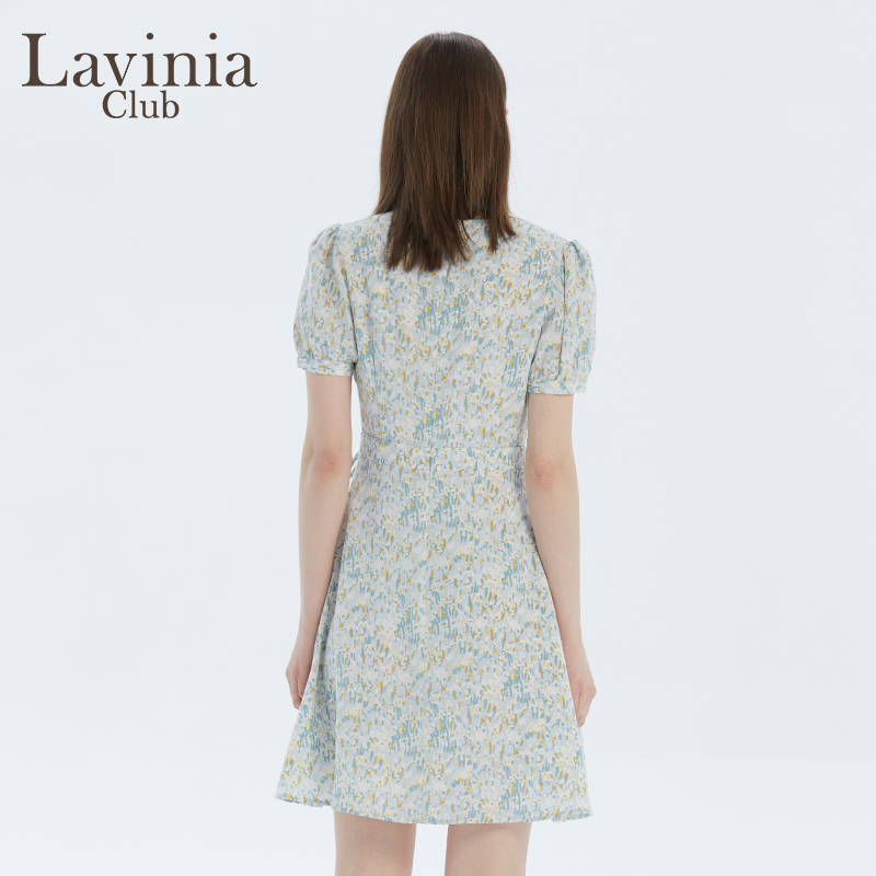 Lavinia Club拉维妮娅2024新品薄荷绿印花V领高腰连衣裙R13L111S - 图3