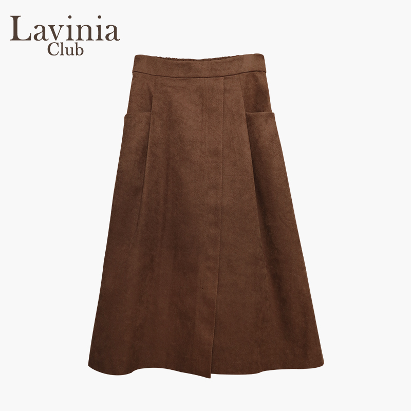 Lavinia 通勤咖啡色半身裙女2024春秋商场同款a字马面裙E35Q117D - 图3