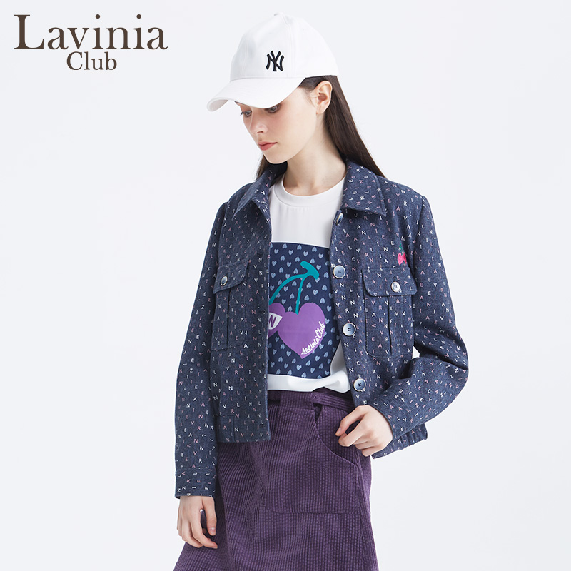 Lavinia Club 拉维妮娅品牌春秋季胶印字母夹克女装短外套牛仔款 - 图0