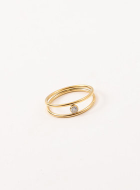 日韩时尚新款个性小巧迷你钻双圈镶钻戒指指环钛钢饰品百搭气质女