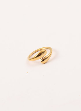 欧美时尚新款双头圆弧小众个性戒指钛钢镀18K金指环百搭食指中指