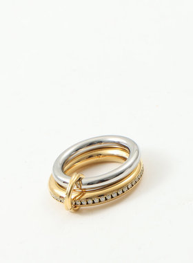 欧美时尚新款小众设计钛钢镀18K金双环镶钻戒指指环叠戴INS风跨境