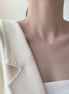 日韩时尚小巧精致闪钻锆石六爪钻百搭竹节项链锁骨链钛钢镀金配饰