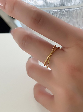 欧美戒指钛钢双环麻花时尚女