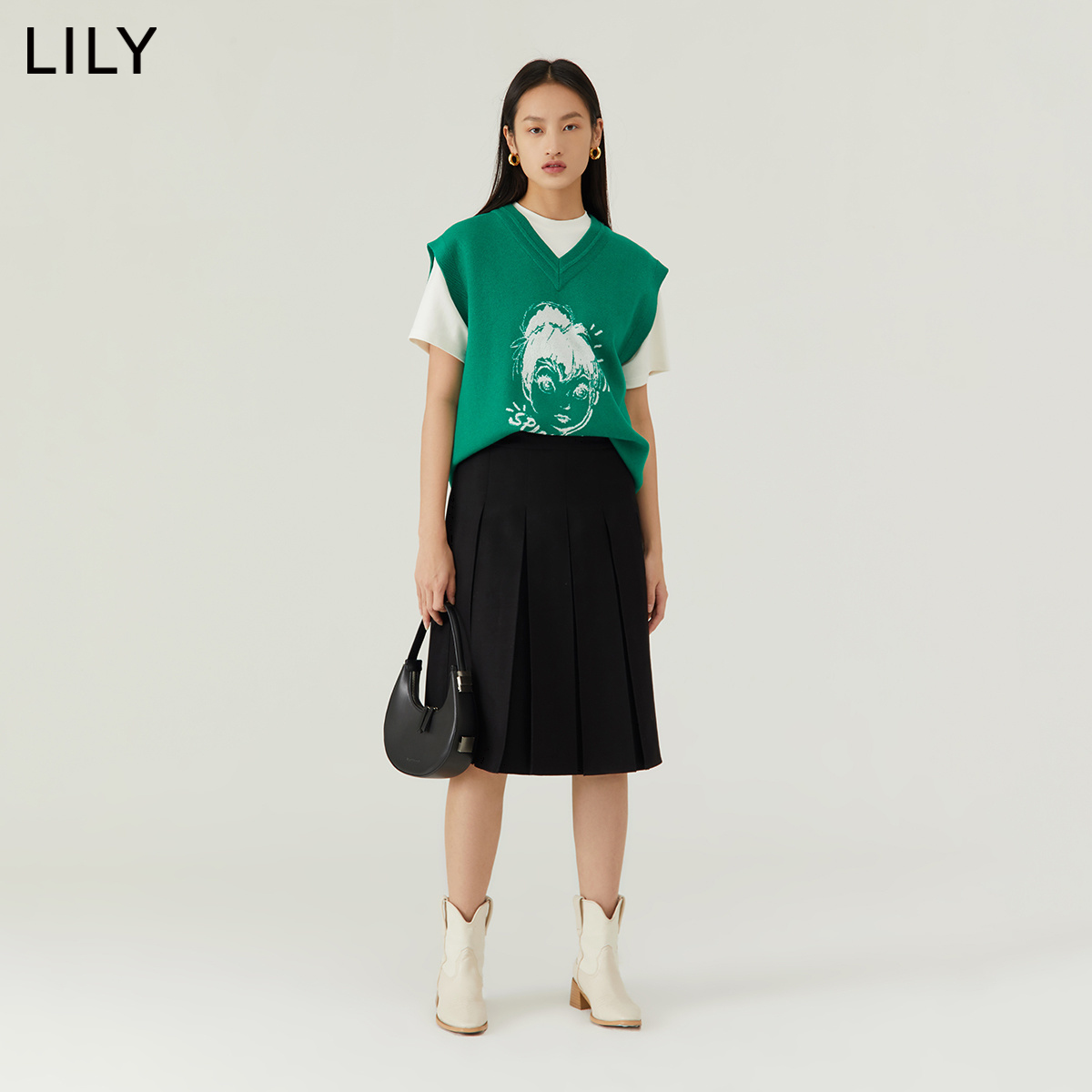 【迪士尼小仙子系列】LILY2022冬新款女装趣味提花针织马甲背心 - 图1