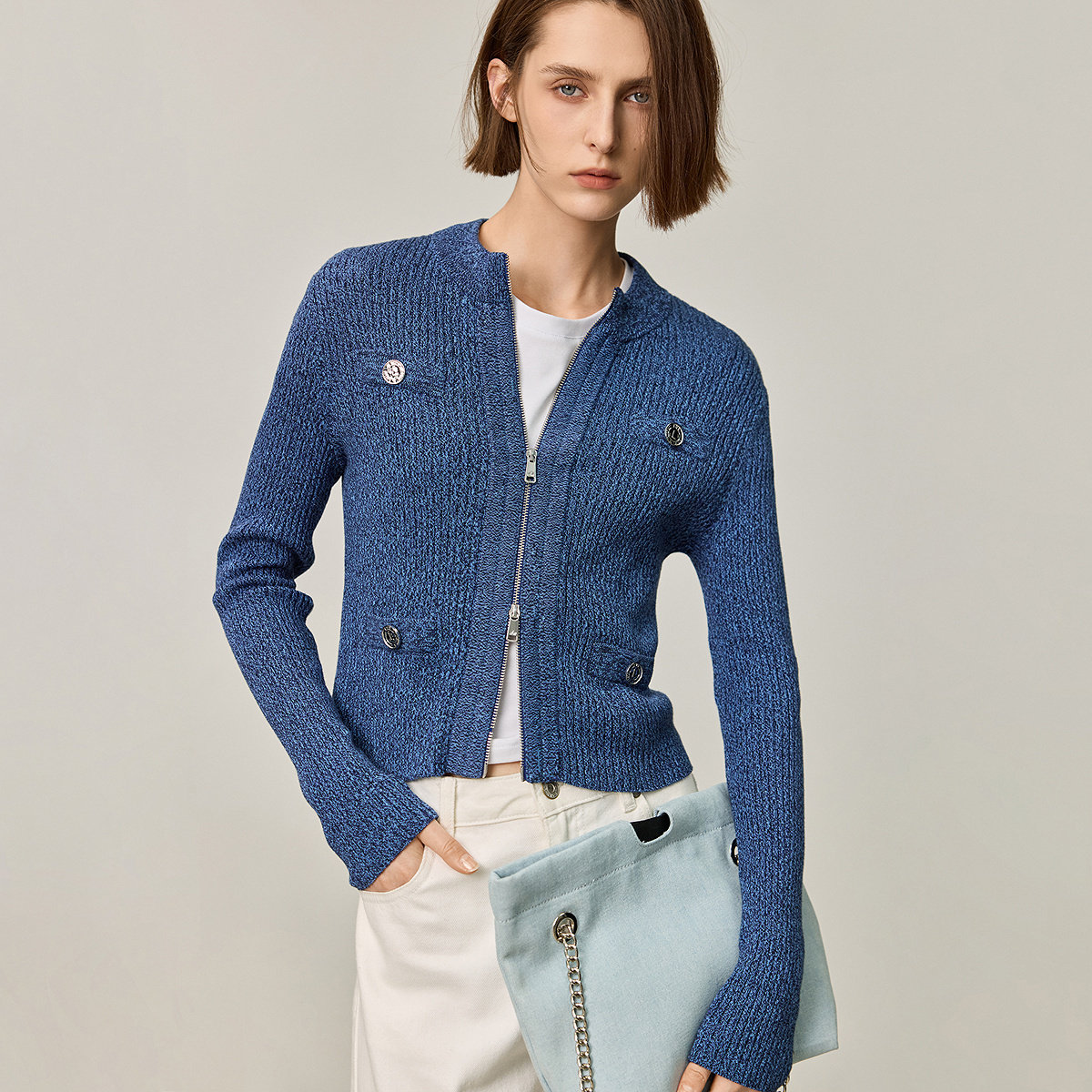 【商场同款】LILY新款复古老钱风双拉链半高领全棉开衫女款 - 图2