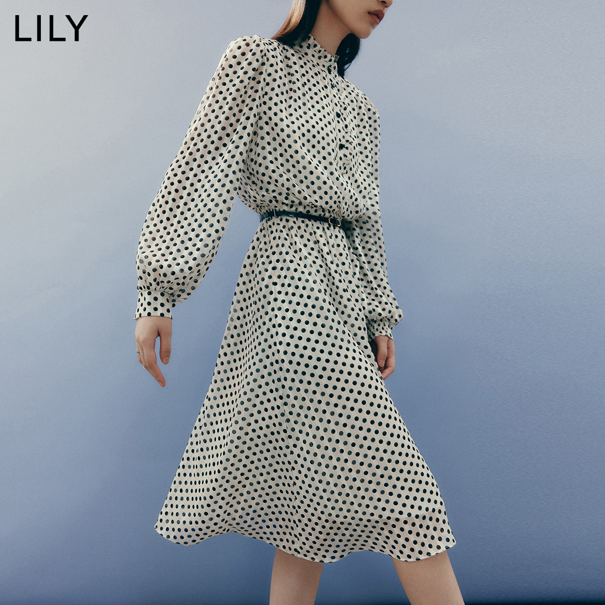 lily2022秋新款复古波点泡泡袖长裙 LILY连衣裙