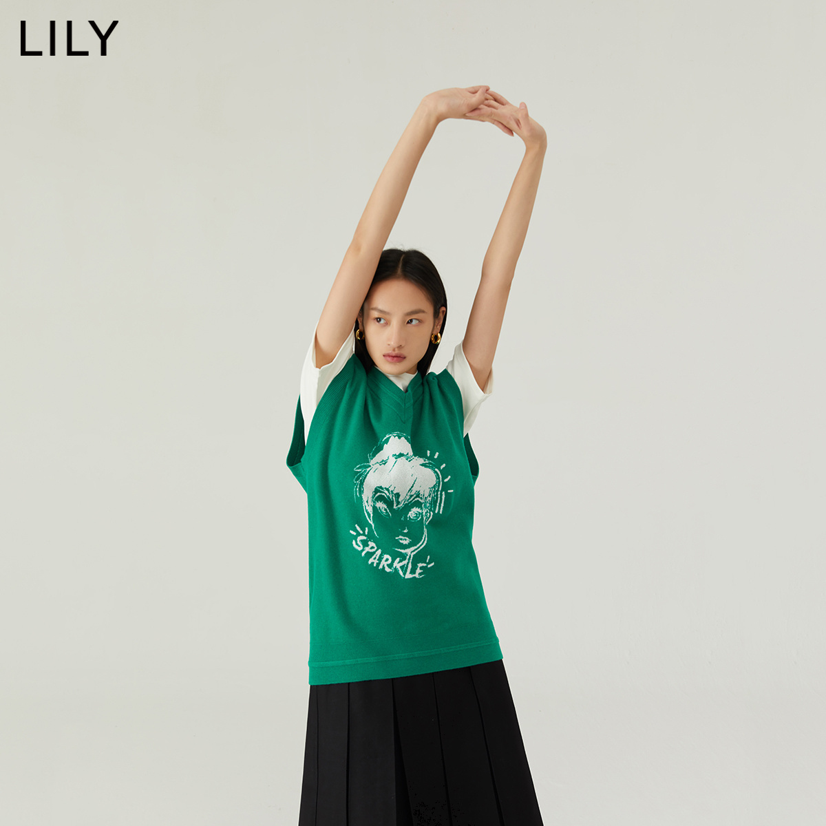 【迪士尼小仙子系列】LILY2022冬新款女装趣味提花针织马甲背心 - 图0