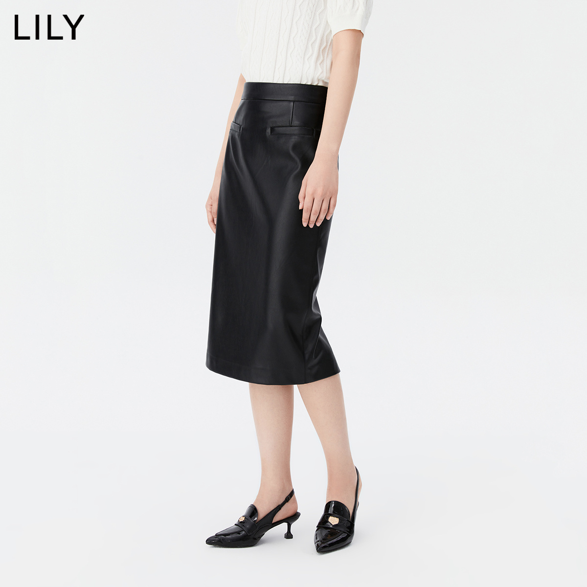 【商场同款】LILY2023秋新款女装时尚显瘦高腰直筒裙个性PU半身裙-图0