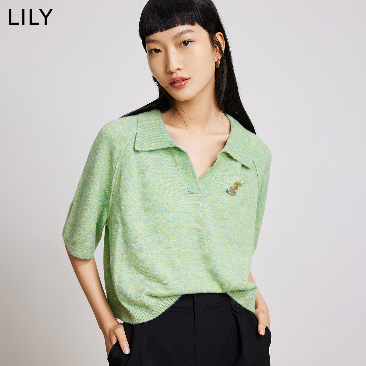 lily2022春装新款复古polo领女毛衫 LILY毛针织衫