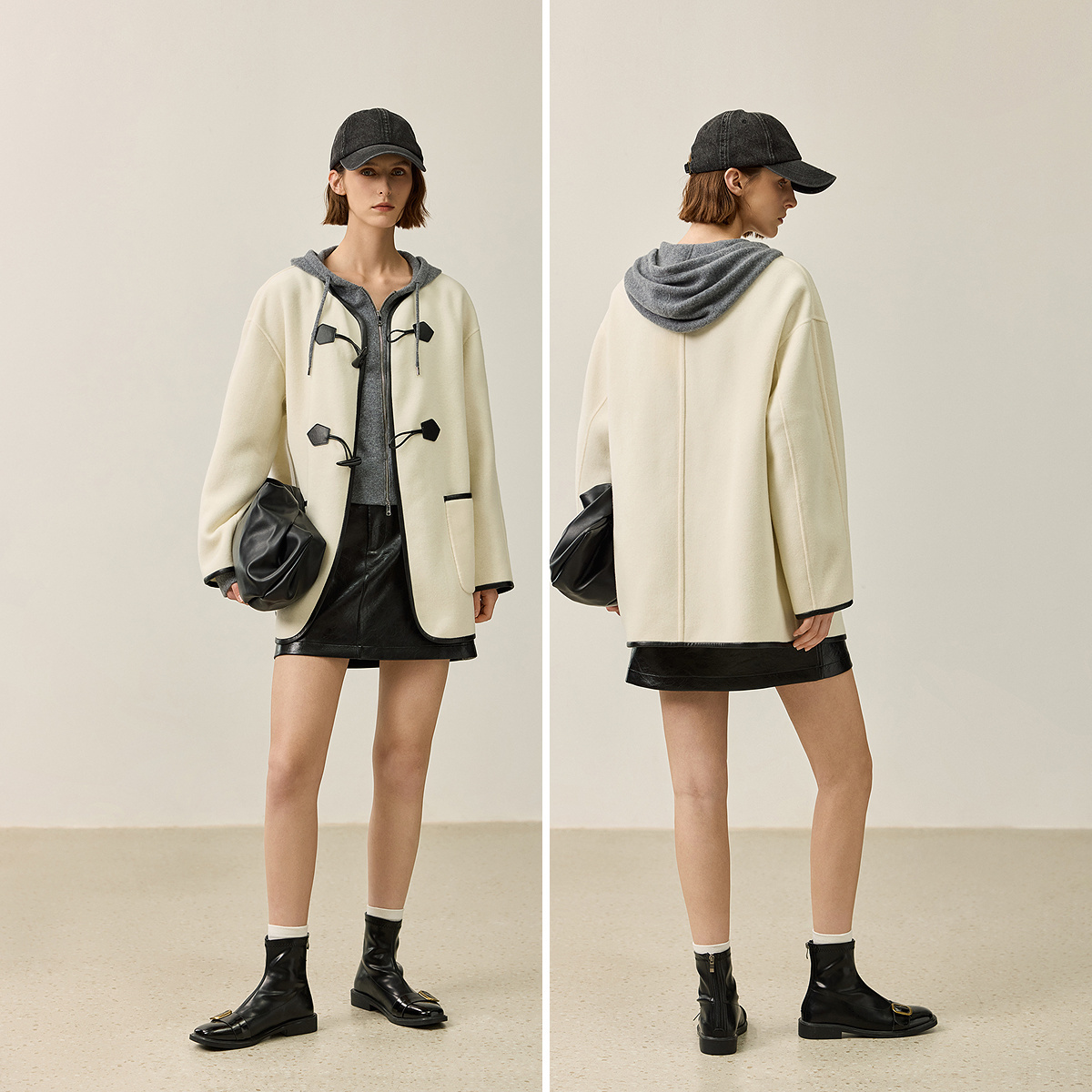 【商场同款】LILY2024冬新款女装100%绵羊毛无领牛角扣双面呢外套 - 图1