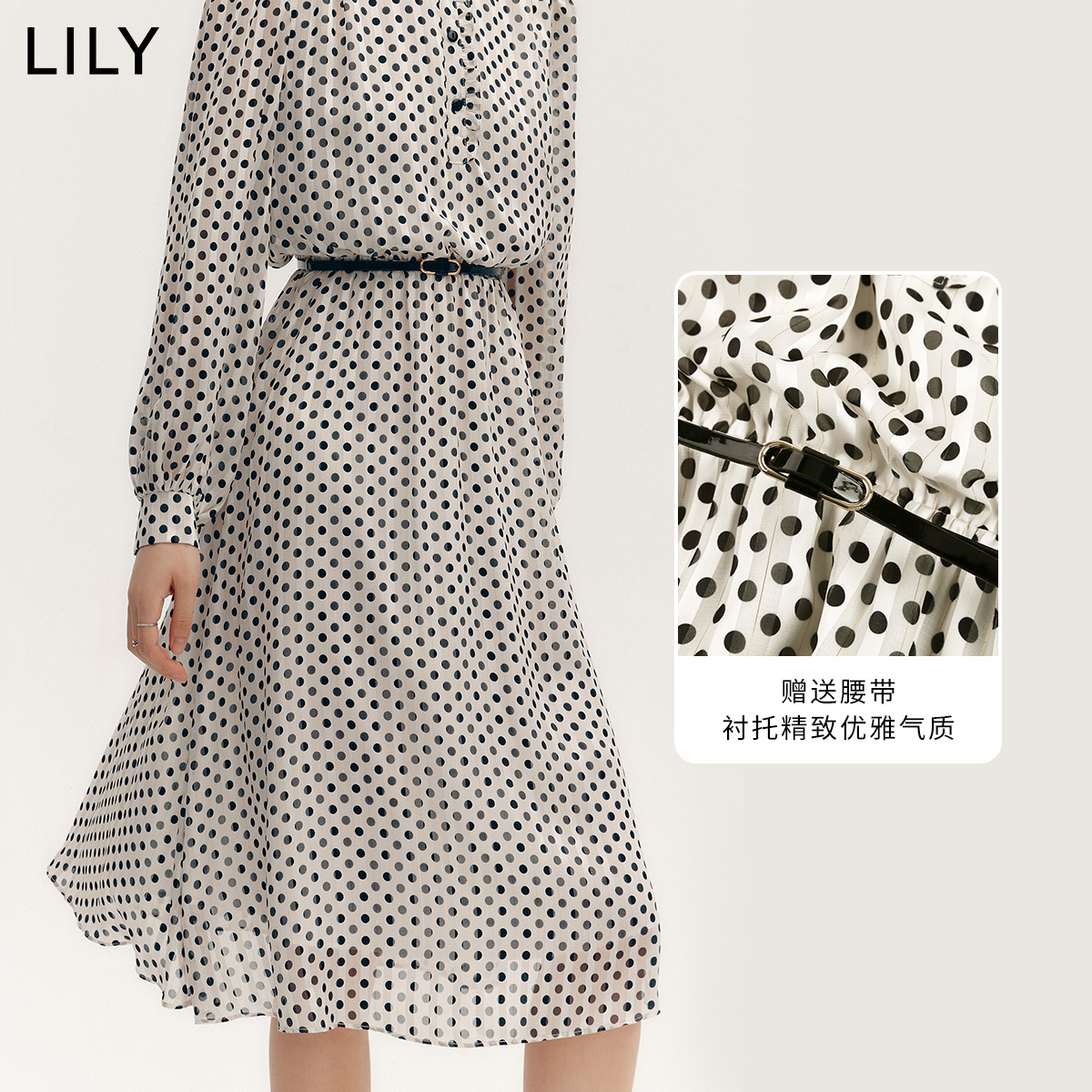 lily2022秋新款复古波点泡泡袖长裙 LILY连衣裙