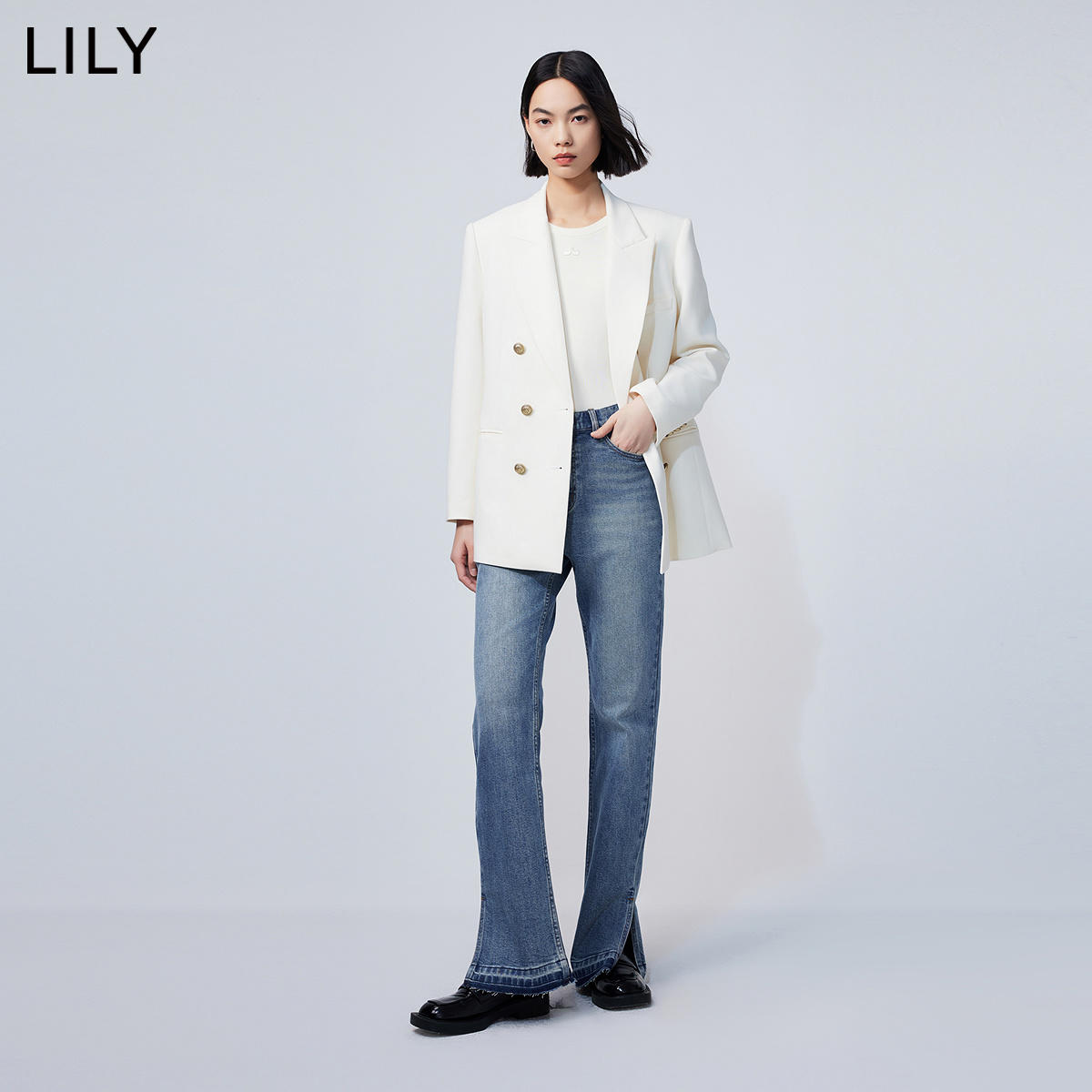 LILY2024春新款女装优雅通勤商务复古双排扣休闲西装外套小个子女