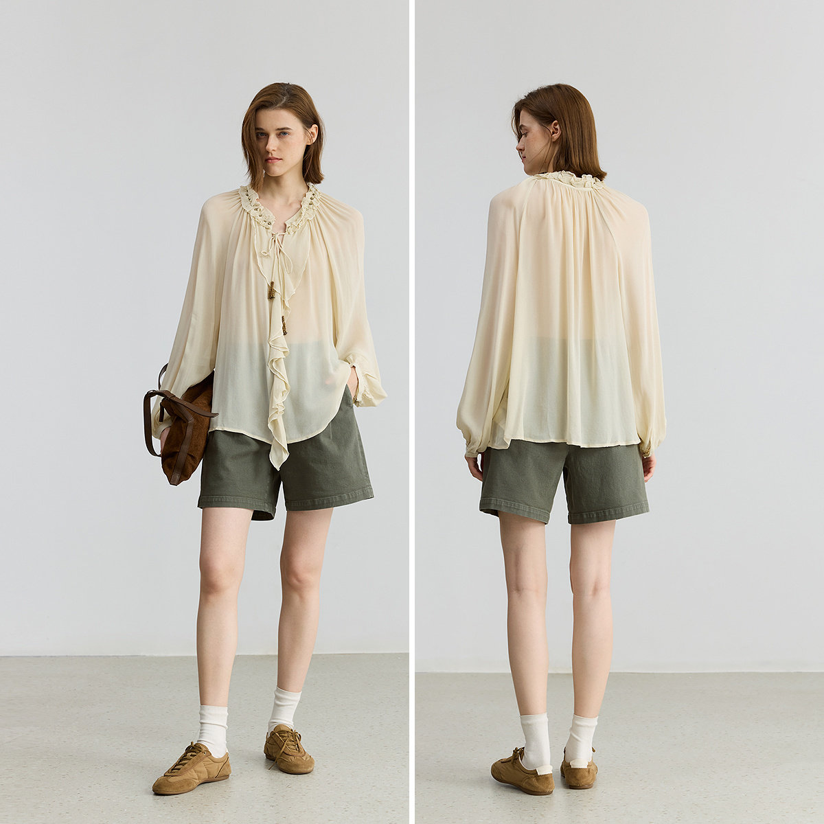 【商场同款】LILY2025新款女装法式复古荷叶边休闲雪纺衫套头衫,淘宝优惠券,粉丝福利购,淘宝优惠卷