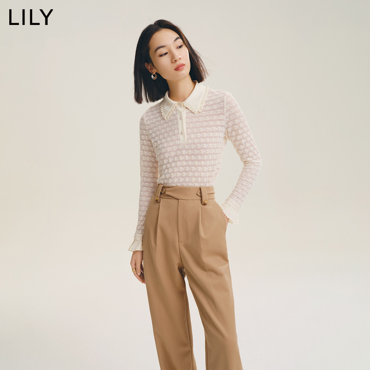 lily2022秋新款别致法式复古雪纺衫 LILY蕾丝衫/雪纺衫