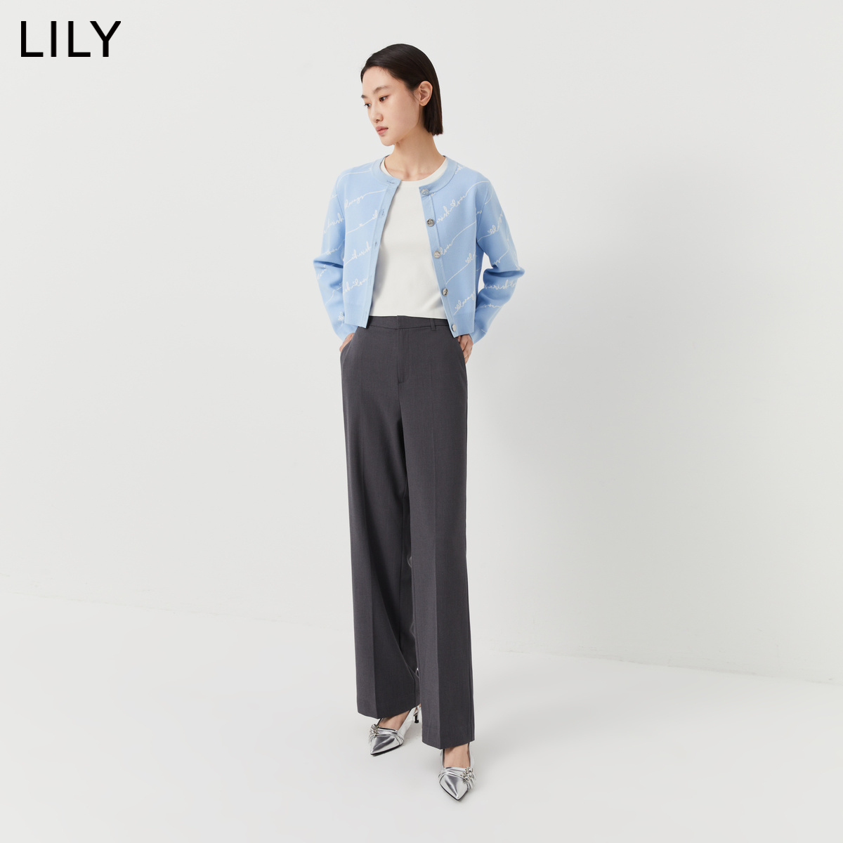 【专柜甄选】LILY2024春新款女装时尚商务通勤显瘦直筒高腰休闲裤 - 图0