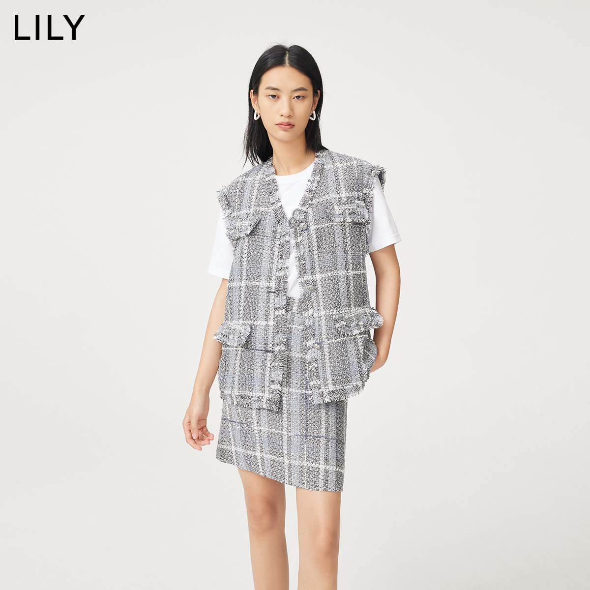 【商场同款】LILY2022秋新款女装复古优雅气质显瘦A字高腰半身裙 - 图0