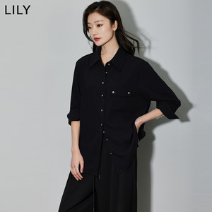 LILY2024春新款女装时尚通勤气质优雅通勤职业宽松垂坠感长袖衬衫