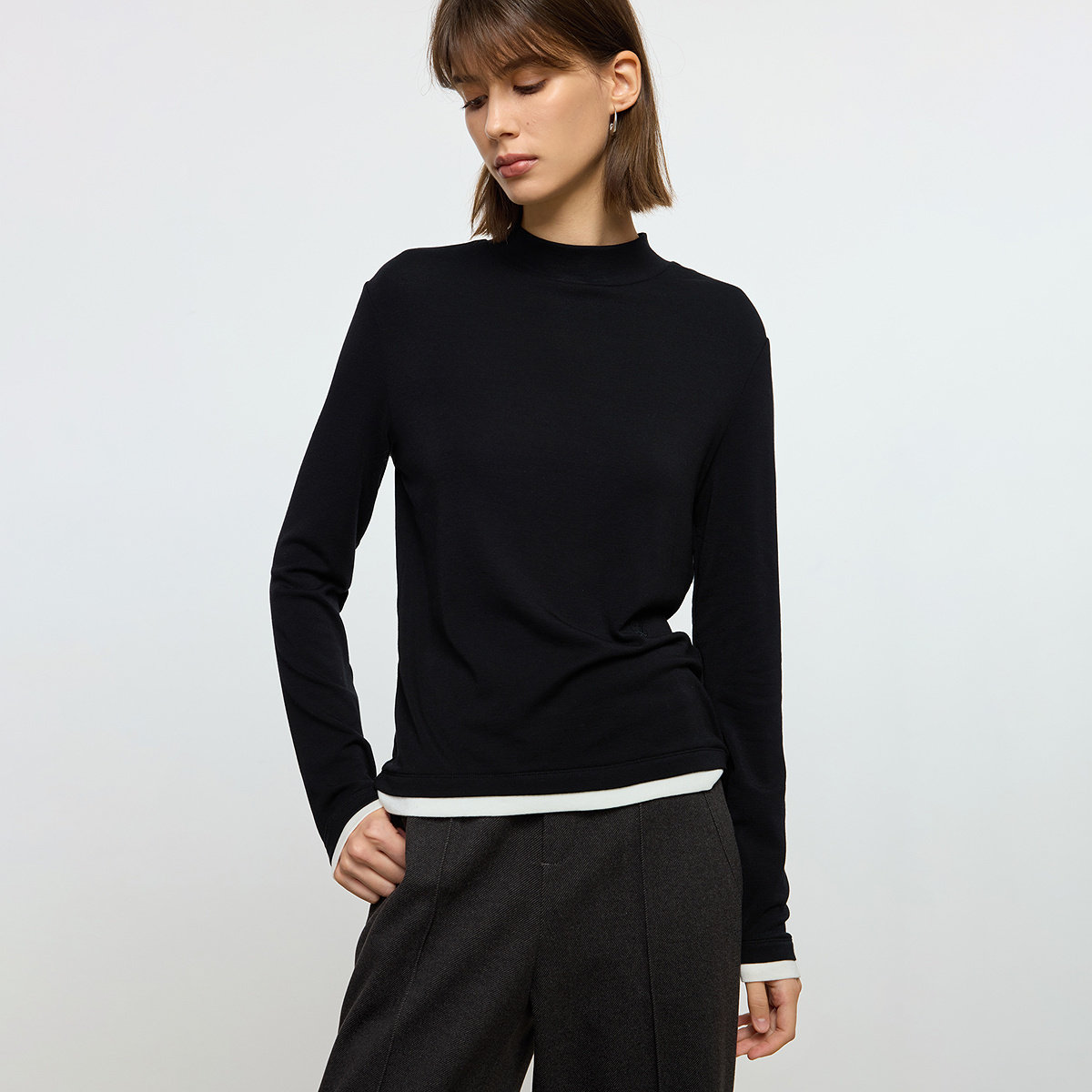 LILY2025秋冬新款女装羊毛混纺撞色内搭上衣修身半高领打底针织衫,淘宝优惠券,粉丝福利购,淘宝优惠卷