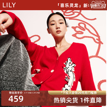 Песня Qian Tongan (Hei Luling Long) LILY2024 Spring new scot wrt display slim knit cardio-красный свитер