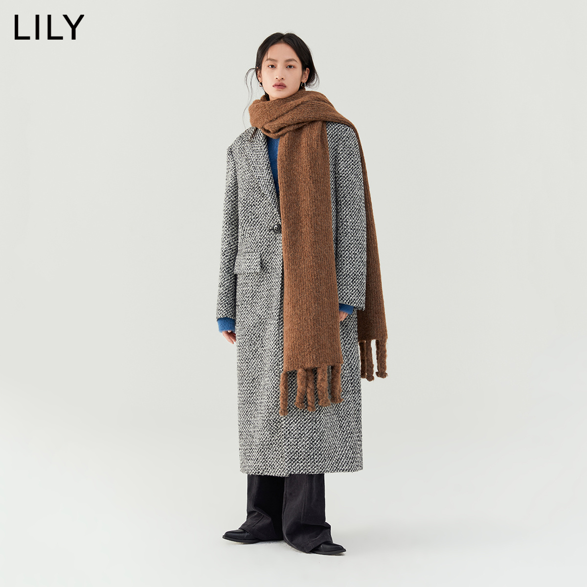 【商场同款】LILY2022冬新款女装气质通勤款一粒扣长款毛呢外套女 - 图1