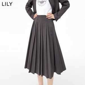 LILY2023秋新款女装美式复古短款小西装外套西装裤百褶裙宽松套装