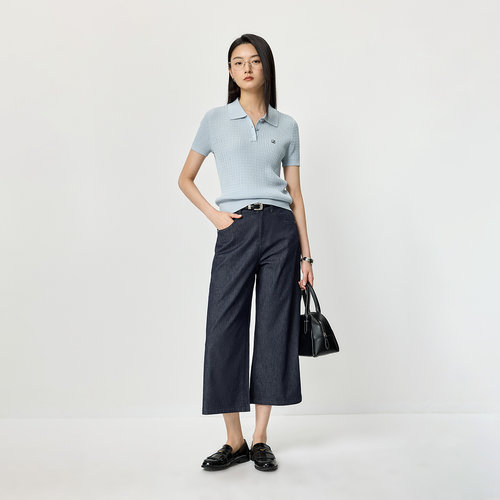 LILY2026夏新款女装含醋酸复古宽松休闲通勤靛蓝七分直筒裤牛仔裤 - 图2