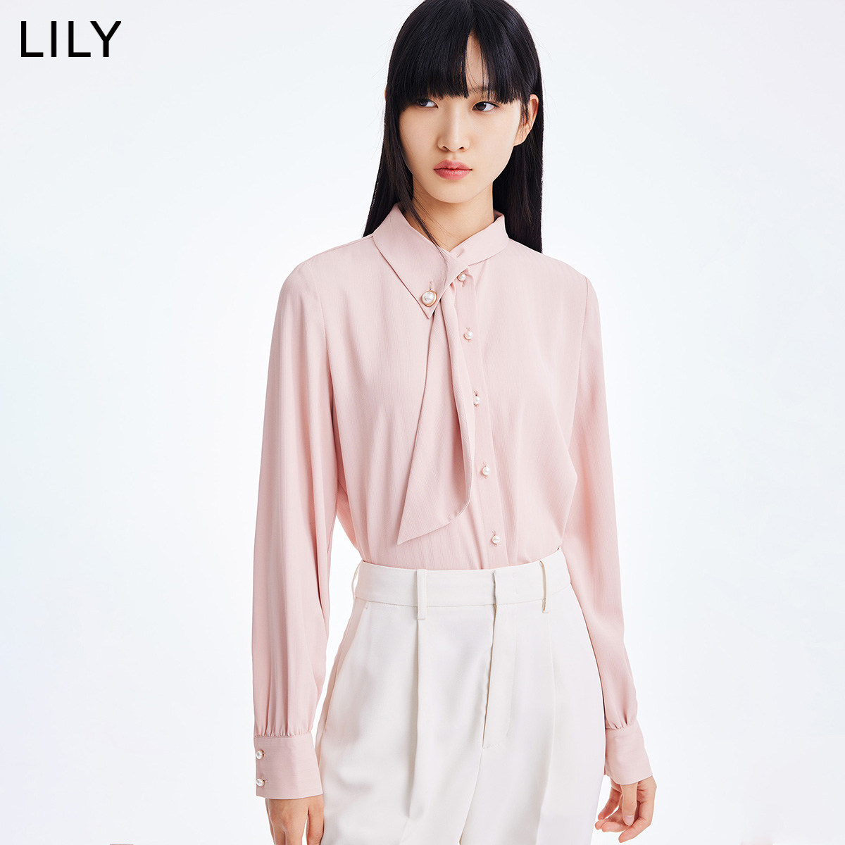 lily2022夏新款女装设计感领带衬衫 LILY衬衫