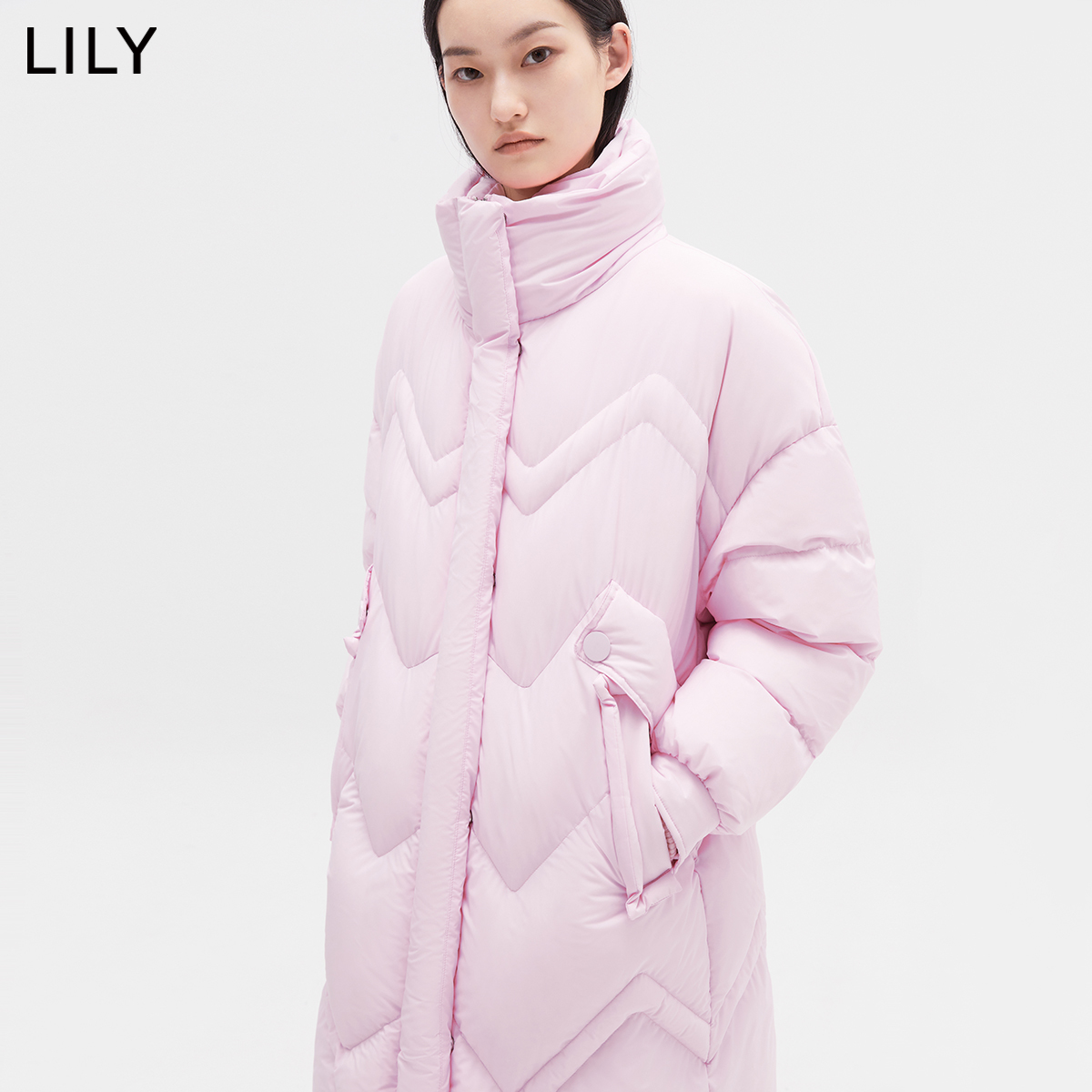 【商场同款】LILY2023冬新款女装保暖鹅绒气质通勤长款羽绒服外套-图1