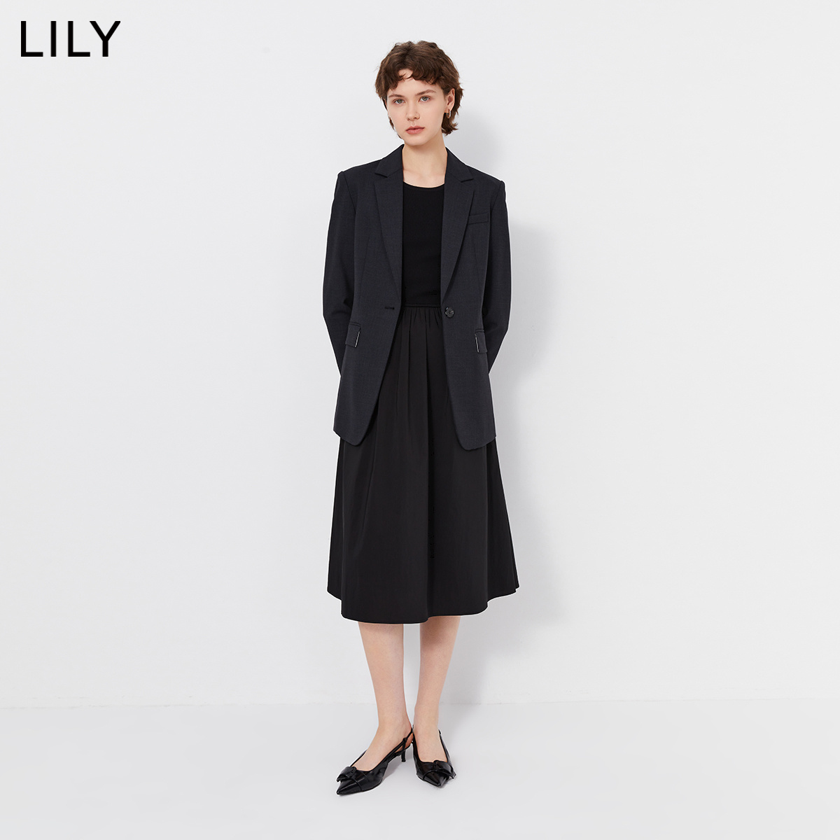 【商场同款】LILY2024春新款女装绵羊毛商务通勤修身休闲西装外套 - 图0