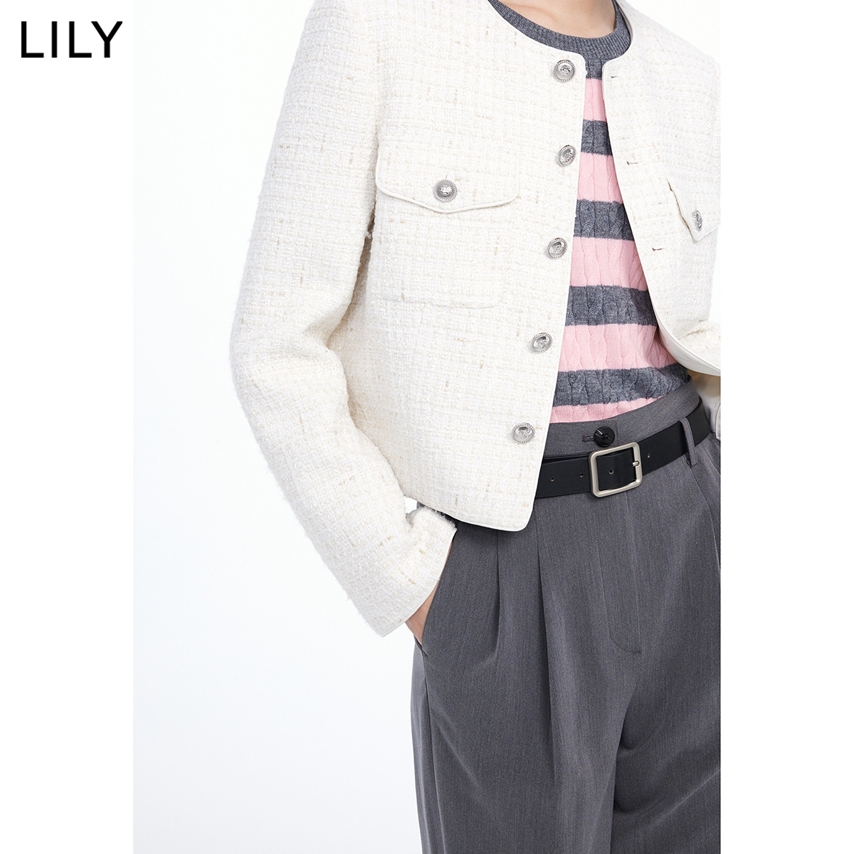 LILY设计感精致粗花呢小香风外套女外套