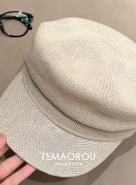 日本RX春夏季薄款棉麻鸭舌帽休闲八角帽子女编织遮阳平顶报童帽