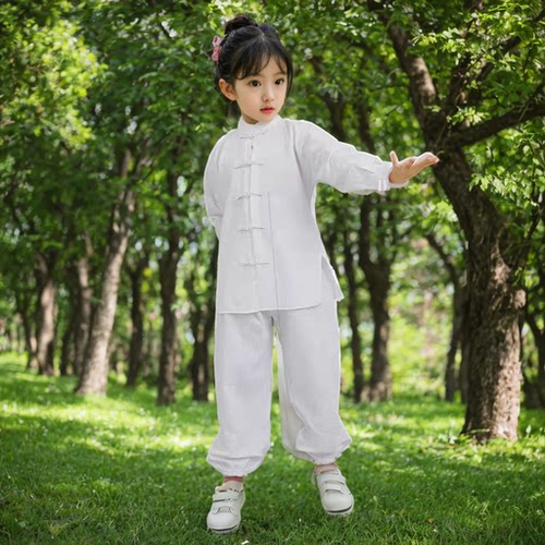 儿童武术太极服白色男女学生练功服学校团体操比赛六一幼儿表演服 - 图0