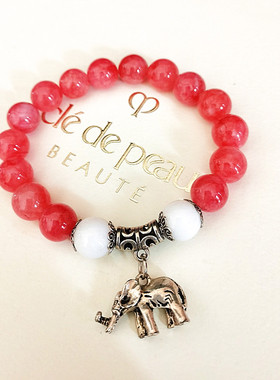 天然粉红色红纹玉圆珠手链酷似红纹石招桃花水晶手串招财小象礼物