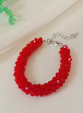 原创设计新款红色手链女本命年红水晶手工编织手串送母亲生日礼物