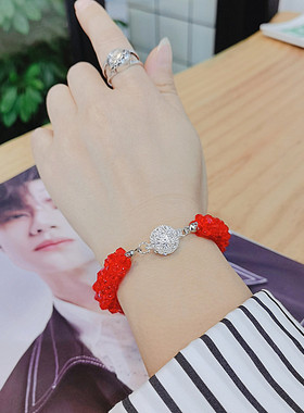 甜美风红色串珠生日礼物水晶手链