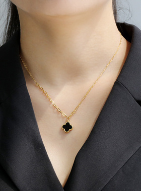 四叶草项链玛瑙韩国颈链女锁骨链