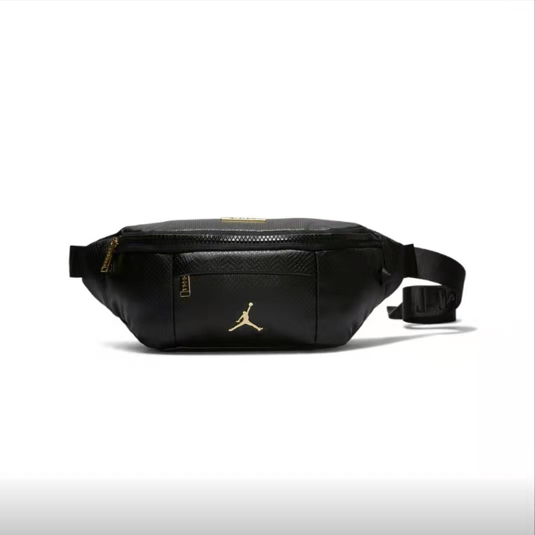 Air Jordan黑色AJ飞人logo蛇纹皮质基础款健身斜挎腰包HA5507-013